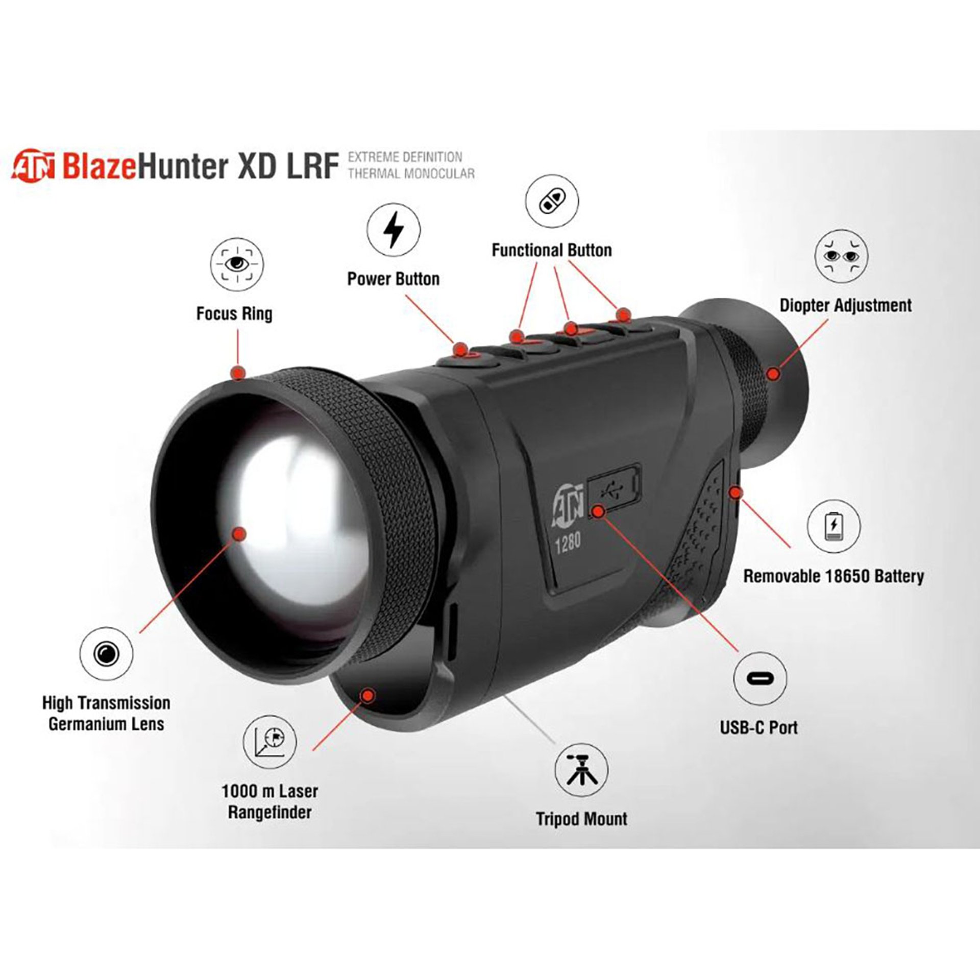 Blazehunter XD 2-16x 1280x1024 Thermal Monocular w/LRF