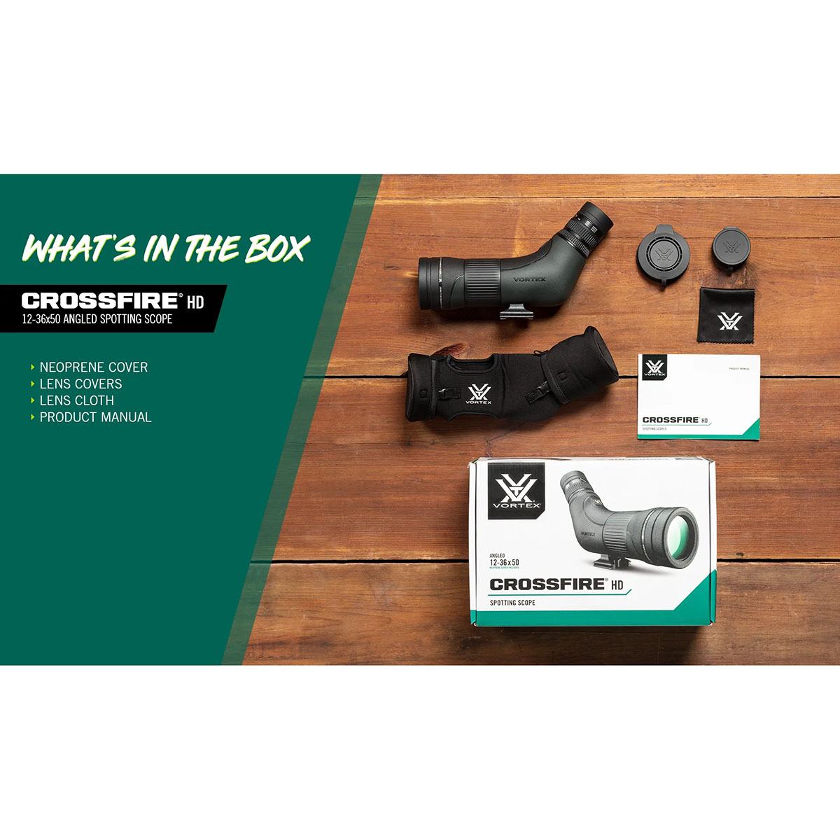 Crossfire HD 12-36x50mm Angled Spotting Scope Black