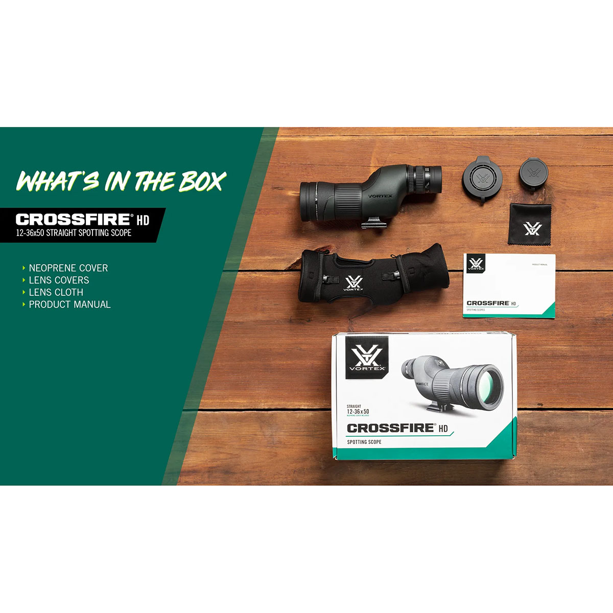 Crossfire HD 12-36x50mm Straight Spotting Scope Black