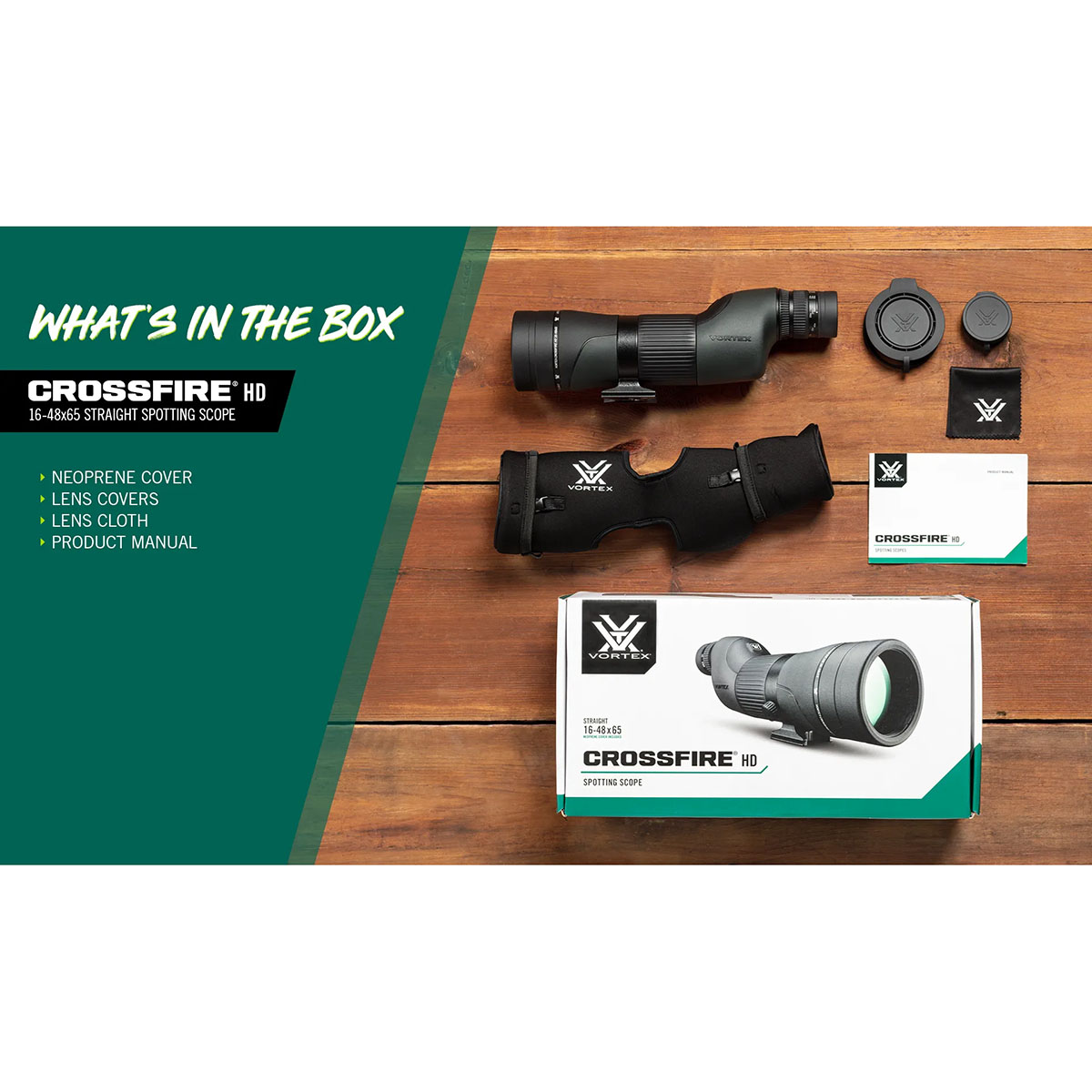 Crossfire HD 16-48x65mm Straight Spotting Scope Black