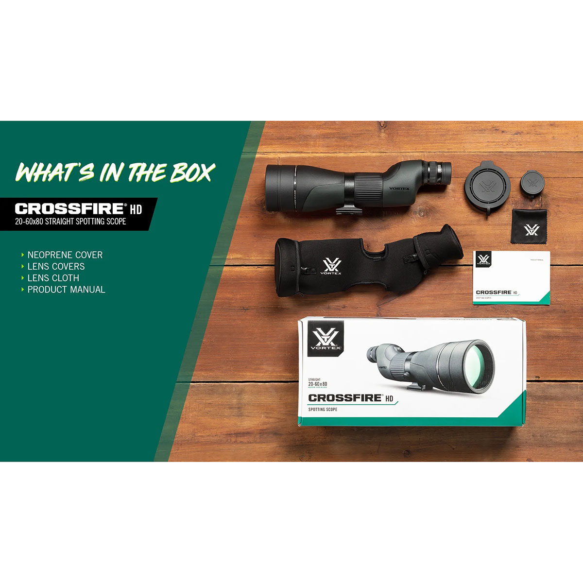 Crossfire HD 20-60x80mm Straight Spotting Scope Black