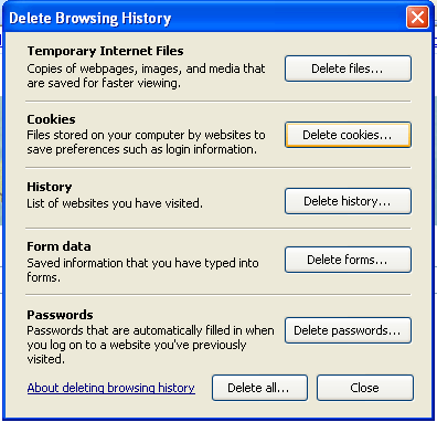 image of delete browsing cache in IE 7