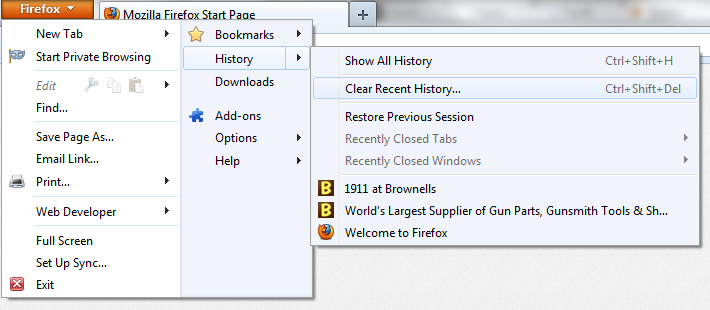 image of deleting browsing history in Firefox